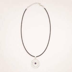 Indian Devotional Pendant - Silver Plated (45cm Cord)- Sun Worship Amethyst