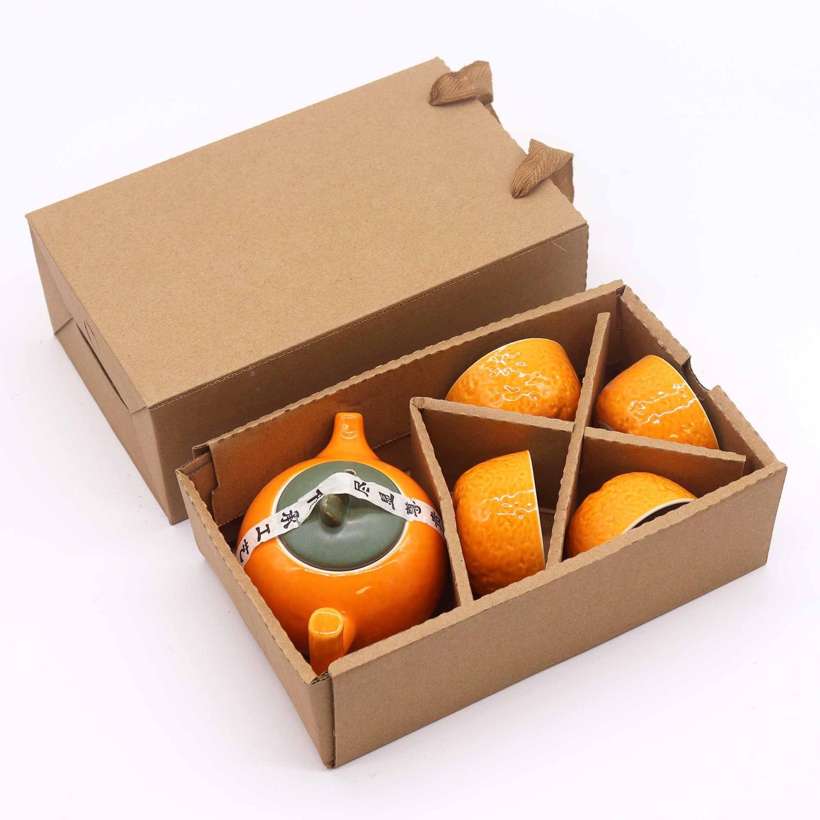 Herbal Orange Teapot Set - Pot & Four Cups - Image 5