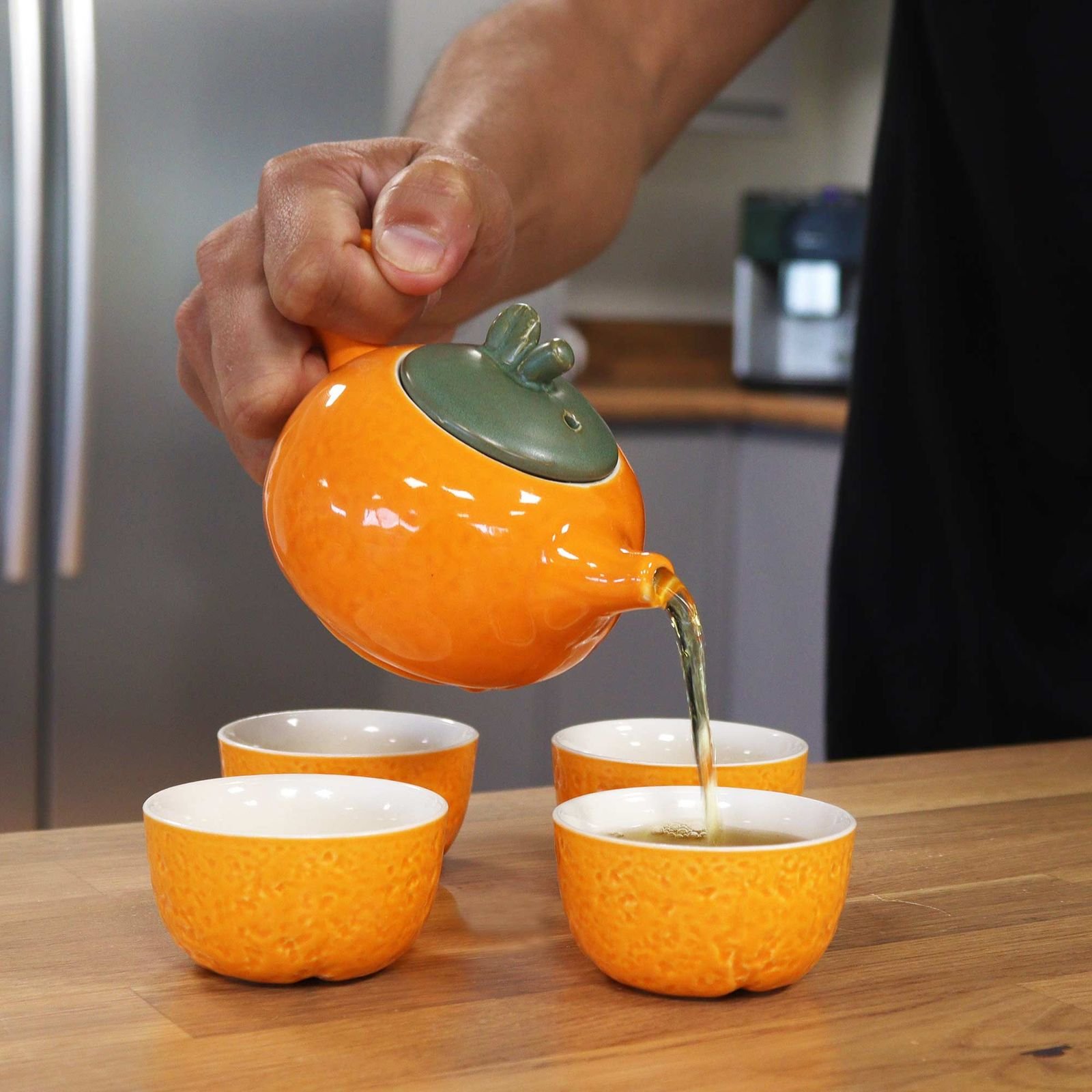 Herbal Orange Teapot Set - Pot & Four Cups - Image 3
