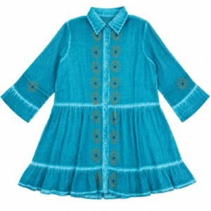 Nomad Sari On the Med Collection - Tunic Dress - Turquoise with Evil Eye Block Print (L-XL)