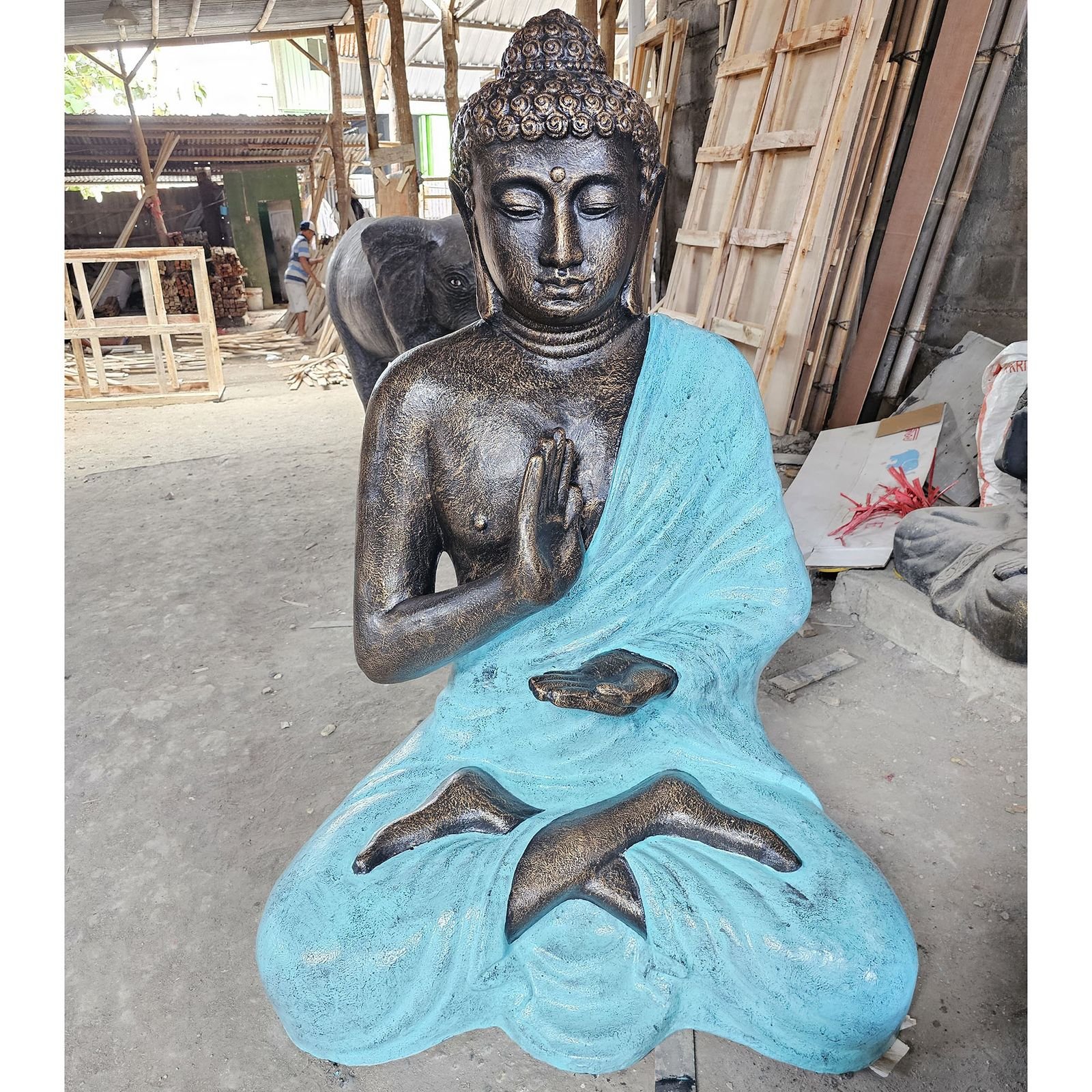 Large Turquoise & Stone Buddha Meditation in Stupa - 1.5m - Image 3