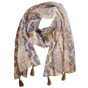 Nomad Sari Summer Marbella Print Scarf - Coffee with Gold (180x50cm)