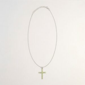 Indian Devotional Pendant - Silver Plated (45cm Chain)- Peridot Crucifix