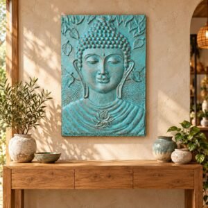 Large Buddha Iron Frame Turquoise Relief - 0.7x1m