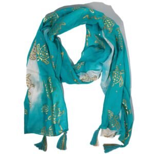 Nomad Sari Summer Scarf – Turtle Print – Turquoise (180 × 50 cm)