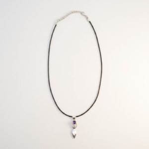 Indian Devotional Pendant - Silver Plated (45cm Cord)- Goddess Amethyst