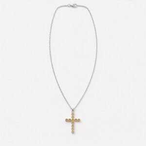Indian Devotional Pendant - Silver Plated (45cm Chain)- Citrine Crucifix