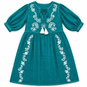 Nomad Sari On the Med Collection - Dress - Turquoise with Embroidery & Tassel (L-XL)
