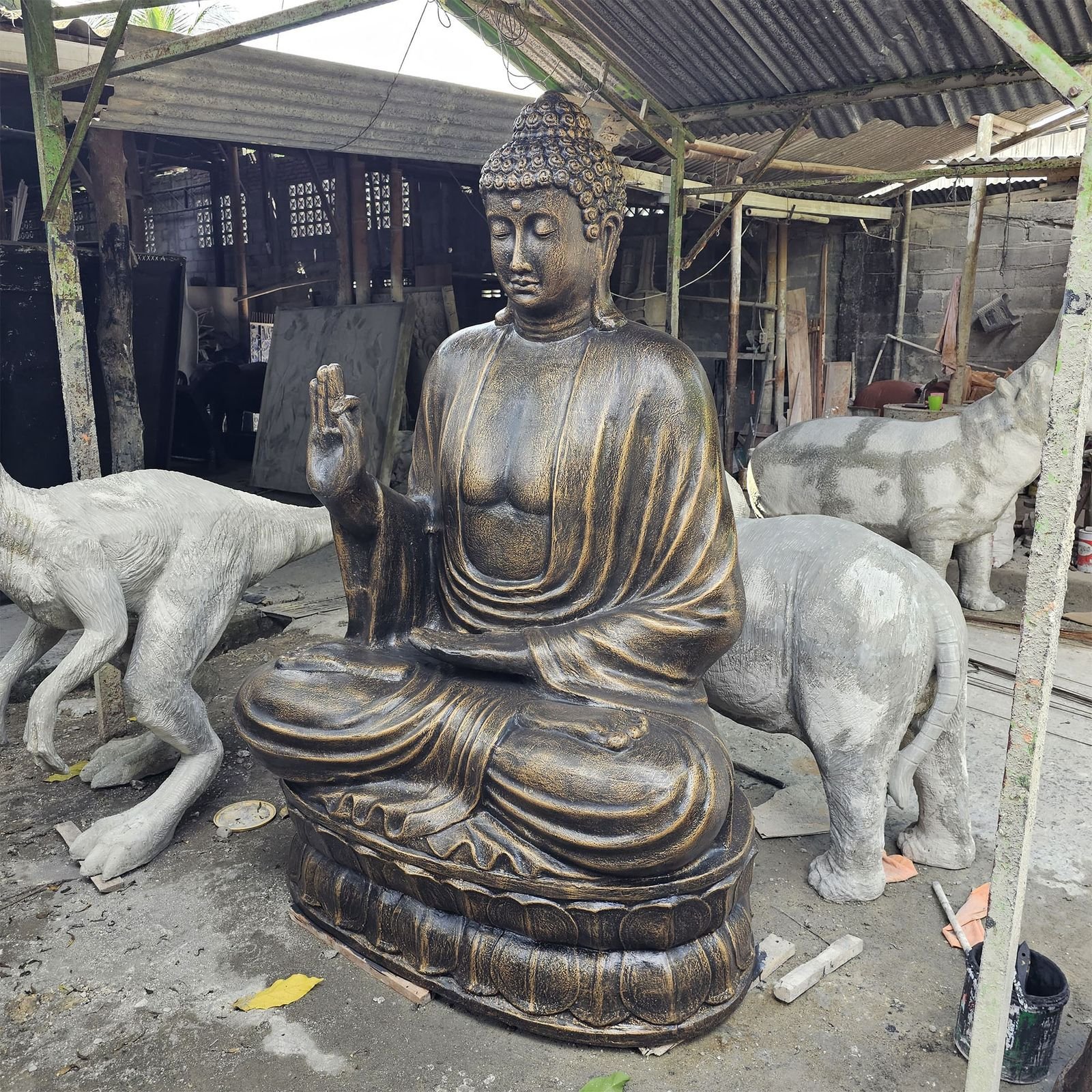 Large Antique Gold Buddha Teaching on Lotus - 2m - Image 3
