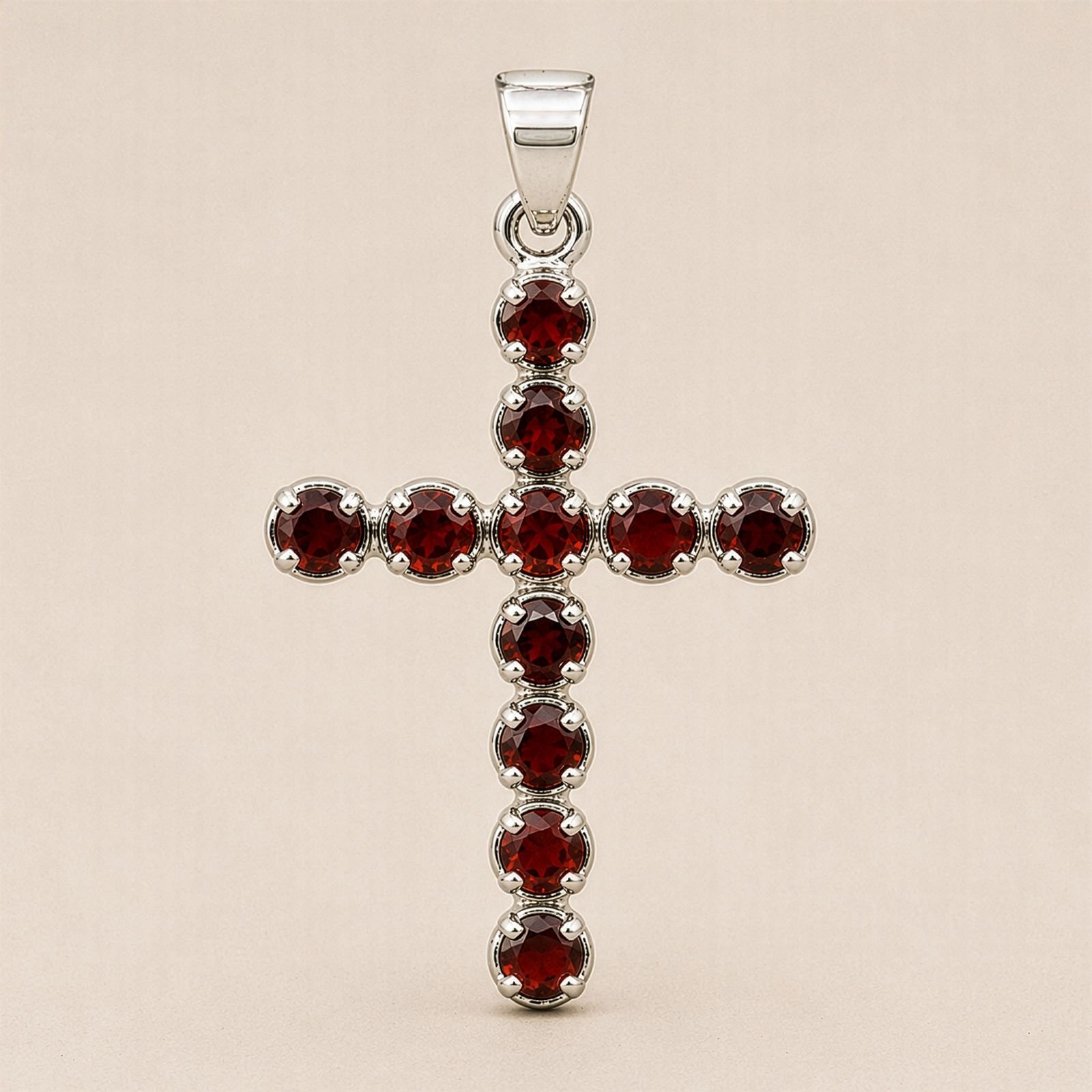 Indian Devotional Pendant - Silver Plated (45cm Chain)- Garnet Crucifix - Image 3